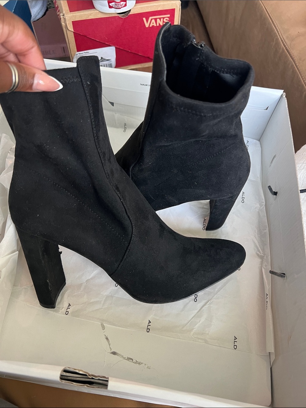 Aldo Black Suede Pointed Toe Block Heel Ankle Boots